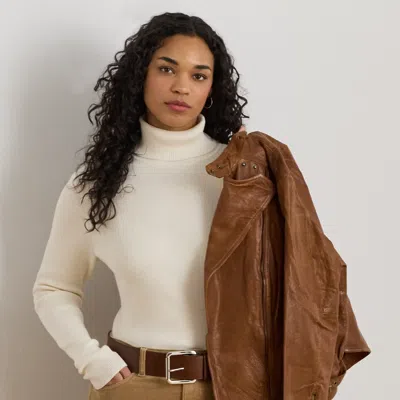 Lauren Woman Ribbed Turtleneck Sweater In Mascarpone Cream