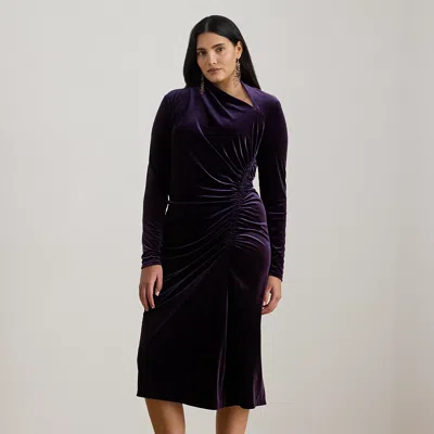 Lauren Woman Ralph Lauren Ruched Velvet Asymmetrical Dress