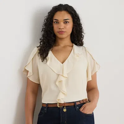 Lauren Woman Ralph Lauren Ruffle-trim Georgette Blouse In Brown