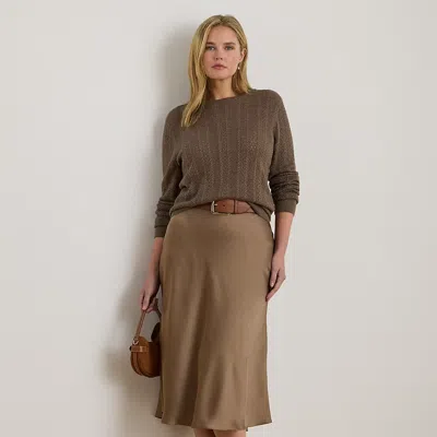Lauren Woman Ralph Lauren Satin Charmeuse Midi Skirt In Brown