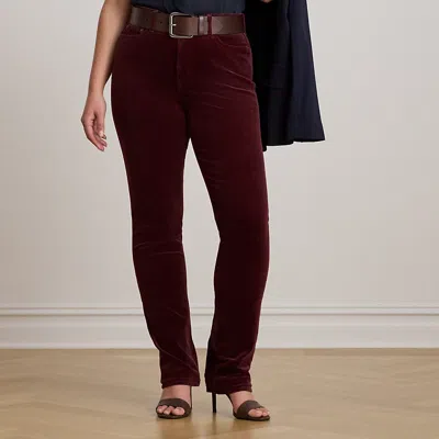 Lauren Woman Ralph Lauren Stretch Corduroy Mid-rise Straight Pant In Burgundy