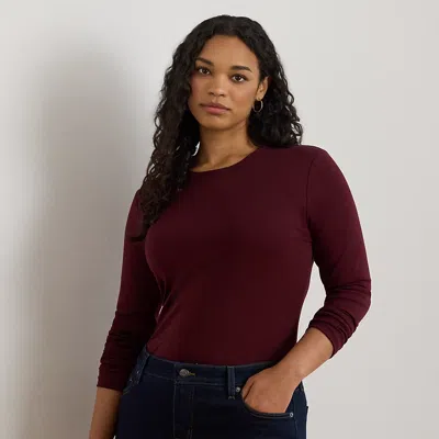 Lauren Woman Ralph Lauren Stretch Cotton Tee In Burgundy
