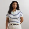 Lauren Woman Ralph Lauren Striped Cable-knit Cotton Polo Sweater