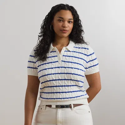 Lauren Woman Ralph Lauren Striped Cable-knit Cotton Polo Sweater