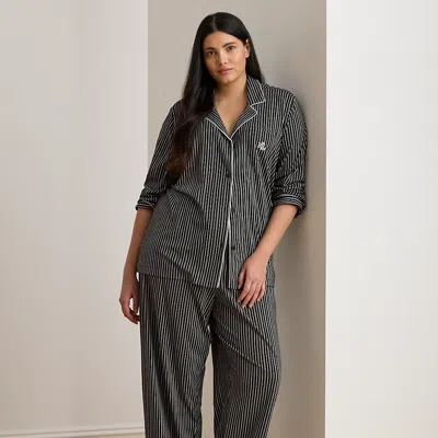 Lauren Woman Ralph Lauren Striped Cotton-blend Jersey Sleep Set In Black