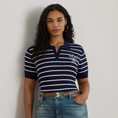 Lauren Woman Ralph Lauren Striped Cotton-blend Polo Sweater