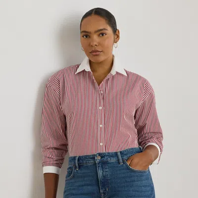 Lauren Woman Ralph Lauren Striped Cotton Broadcloth Shirt In Multi