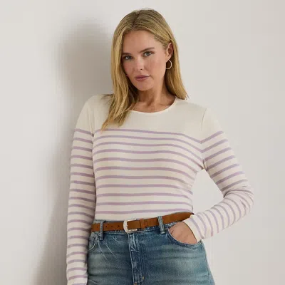 Lauren Woman Ralph Lauren Striped Cotton Long-sleeve Tee In Neutral