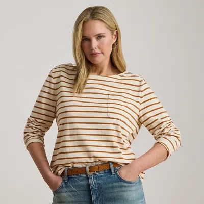 Lauren Woman Ralph Lauren Striped Jersey Snap-trim Boatneck Top