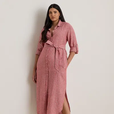 Lauren Woman Ralph Lauren Striped Linen Roll-tab-sleeve Shirtdress