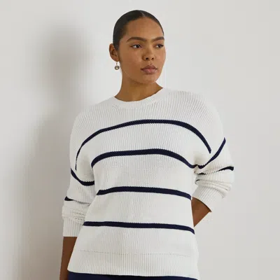 Lauren Woman Ralph Lauren Striped Rib-knit Cotton Crewneck Sweater In White