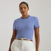Lauren Woman Ralph Lauren Striped Stretch Cotton Crewneck Tee In Blue