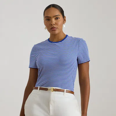 Lauren Woman Ralph Lauren Striped Stretch Cotton Crewneck Tee In Blue