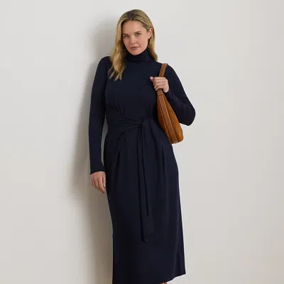 Lauren Woman Ralph Lauren Tie-front Turtleneck Dress In Blue