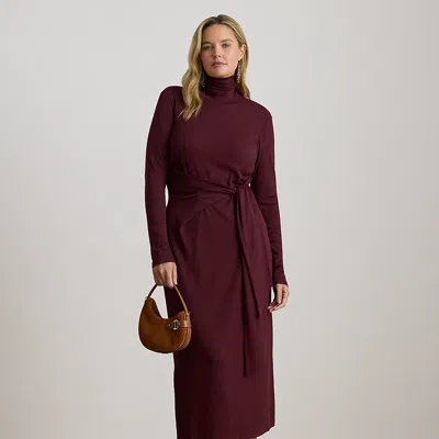 Lauren Woman Ralph Lauren Tie-front Turtleneck Dress In Burgundy
