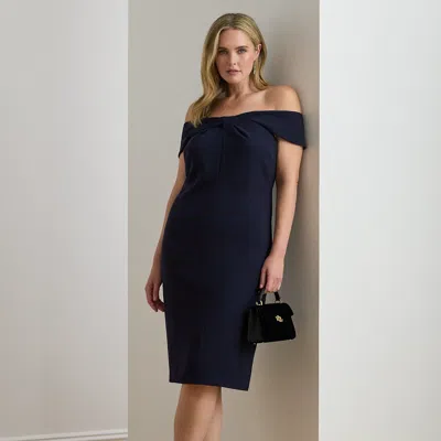 Lauren Woman Ralph Lauren Twist-front Crepe Cocktail Dress In Blue