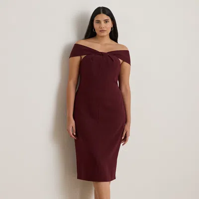 Lauren Woman Ralph Lauren Twist-front Crepe Cocktail Dress In Burgundy