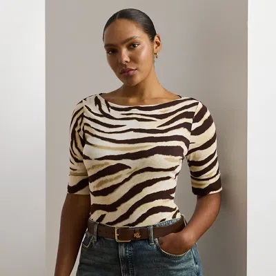 Lauren Woman Ralph Lauren Zebra-print Stretch Cotton Boatneck Tee