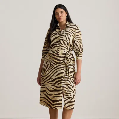 Lauren Woman Ralph Lauren Zebra-print Tie-front Crepe Shirtdress