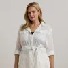 Lauren Woman Belted Linen Shirt In White