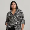 Lauren Woman Relaxed Fit Floral Linen Shirt In Cream/black