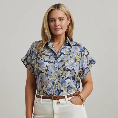 Lauren Woman Relaxed Fit Floral Short-sleeve Shirt In Blue Multi