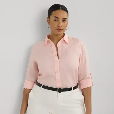 Lauren Woman Relaxed Fit Linen Roll Tab-sleeve Shirt In Pink Opal