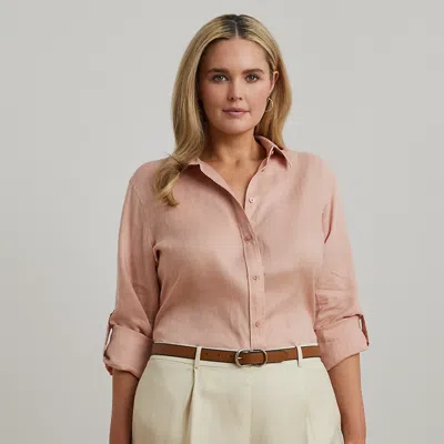 Lauren Woman Relaxed Fit Linen Roll Tab-sleeve Shirt In Sunrise Blush