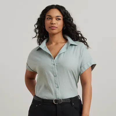 Lauren Woman Relaxed Fit Linen Short-sleeve Shirt In Aqua Pearl