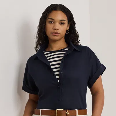 Lauren Woman Linen Dolman-sleeve Shirt In Lauren Navy