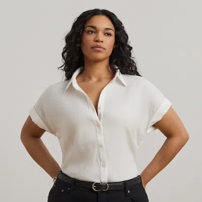 Lauren Woman Linen Dolman-sleeve Shirt In White