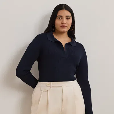 Lauren Woman Rib-knit Polo Sweater In Lauren Navy