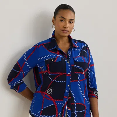 Lauren Woman Slim Fit Rope-print Jersey Shirt In Blue Multi