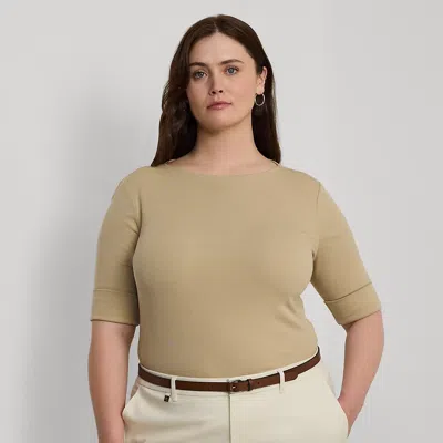 Lauren Woman Stretch Cotton Boatneck Top In Birch Tan
