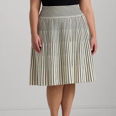 Lauren Woman Striped Cotton-blend Midi Skirt In Mascarpone Cream/black