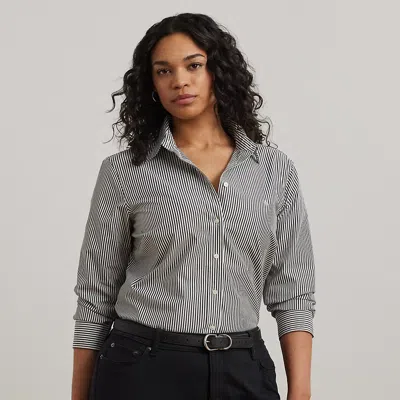 Lauren Woman Striped Easy Care Cotton Shirt In Black/white