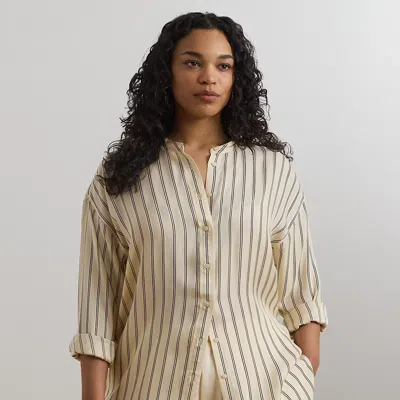Lauren Woman Striped Jacquard Tunic Shirt In Ivory Beige/blue Multi