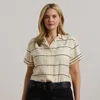 Lauren Woman Striped Short-sleeve Camp Shirt In Tan Multi