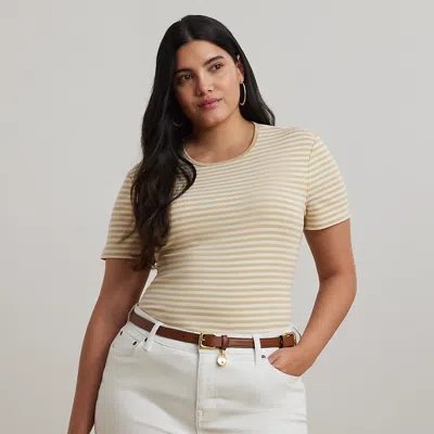 Lauren Woman Striped Stretch Cotton Crewneck Tee In Sand Dune/cream