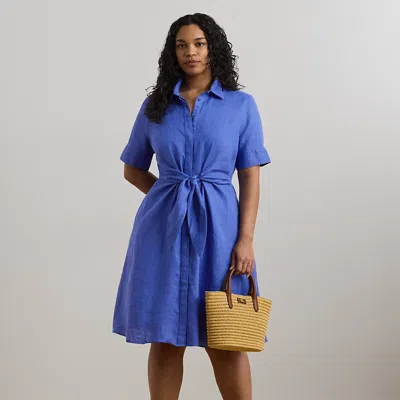 Lauren Woman Tie-front Linen Shirtdress In Blue Lapis