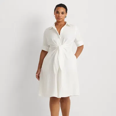 Lauren Woman Tie-front Linen Shirtdress In White