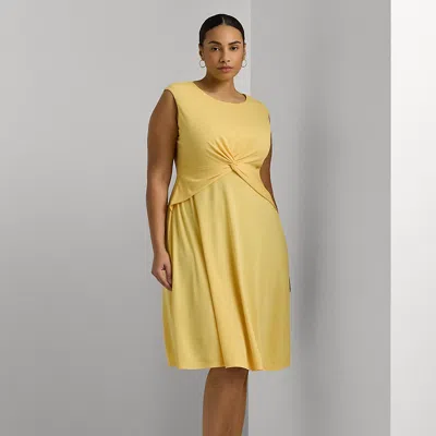 Lauren Woman Twist-front Jersey Dress In Primrose Yellow