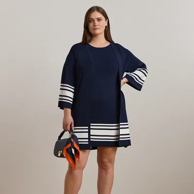 Lauren Woman Two-tone Cardigan In Refined Navy/white