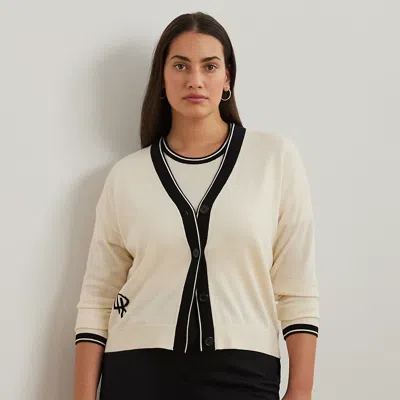 Lauren Woman Two-tone Cotton-blend Cardigan In Mascarpone Cream/black