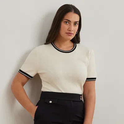 Lauren Woman Two-tone Short-sleeve Sweater In Mascarpone Cream/black