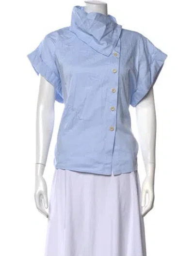 Pre-owned Laurence Bras Asymmetrical Short Sleeve Blouse In Blue