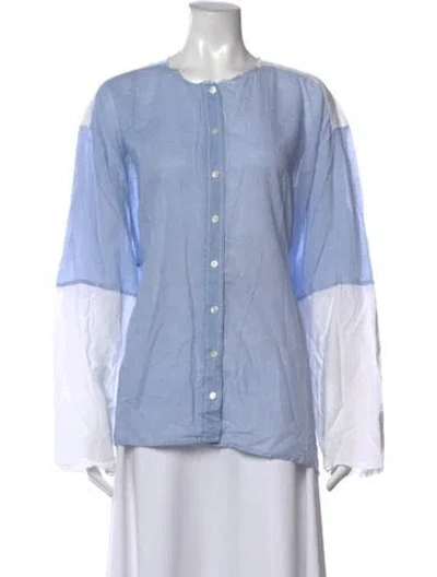 Pre-owned Laurence Bras Crew Neck Long Sleeve Blouse In Blue