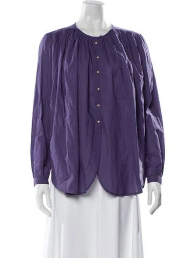 Pre-owned Laurence Bras Crew Neck Long Sleeve Button-up Top In Purple