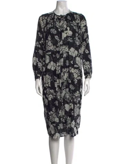 Pre-owned Laurence Bras Floral Print Midi Length Dress W/ Tags In Black