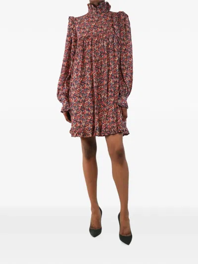 Pre-owned Laurence Bras Floral-print Ruffled Mini Dress In Blue